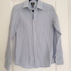 H&M men’s light blue stripe linen blend slim fit button down shirt top size XS